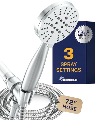 HammerHead Metal 3-Spray Handheld Shower Head with 72-Inch Hose - Polished Chrome, 2.5 GPM