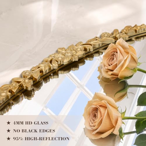 Gleaming Gold French Vintage Vanity Mirror - 27x27 Inch Ornate Round Mirror