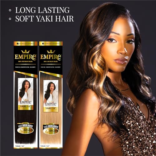 Sensationnel Empire Yaki Human Hair Extensions - 8 Inch Jet Black, Tangle-Free, Soft, High Heat Safe
