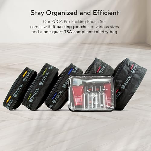 ZUCA Pro - Black Standard Packing Utility Pouch Set - Durable, Spacious Cosmetic Storage Solution, Clear TSA Approved Toiletry Bag For Travel & Professional Use