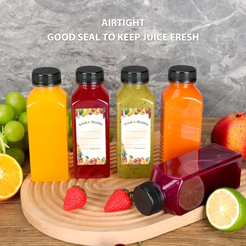 128pcs 12oz Plastic Juice Bottles with Leak-Proof Caps & Labels - Food Grade PET