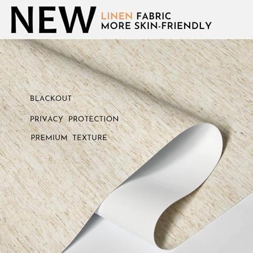 Persilux Blackout Linen Roller Shades - 34.5 x 64 Inches, Cream, Cordless, Insulated Window Blinds for Home & Office