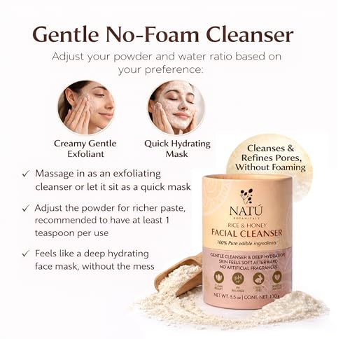 Rice & Honey Facial Cleansing Powder 3.5oz - Hydrating Gentle Exfoliator