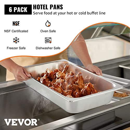 Full Size 4 Inch Deep Stainless Steel Hotel Pans 6 Pack - Anti-Jam Food Storage for Catering & Steam Tables