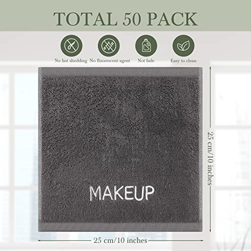 Riakrum 50 Pcs Grey Cotton Makeup Towels Washcloths Bulk 10x10 Inches