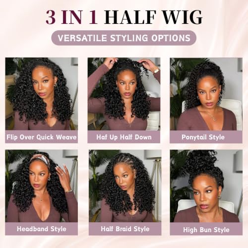 Natural Black Burmese Curly Half Wig 16 Inch 180% Density Human Hair