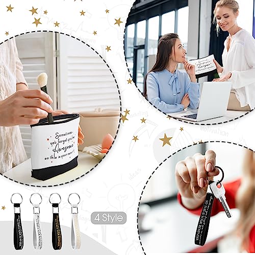 Sanwuta 80 Pcs Employee Appreciation Gifts Canvas Cosmetic Bag Bulk Inspirational Makeup Bags with Thank You Keychains for Women Social Worker Coworker Volunteer Nurse Teacher (Awesome Sign)