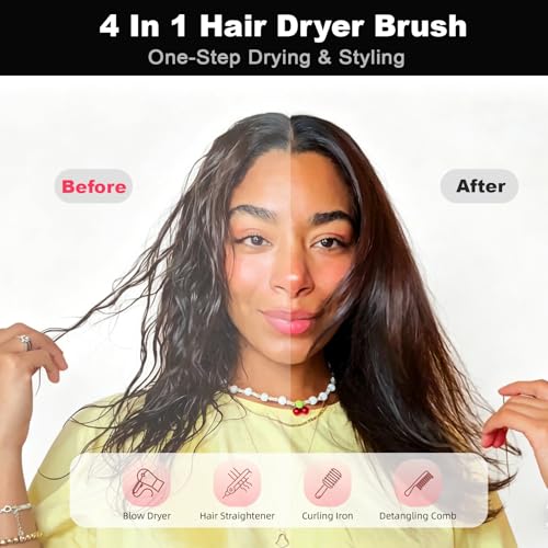 Pink Gold Dual Voltage Travel Hair Dryer Brush with Pouch - Compact, Lightweight, 2 Speed, 360° Swivel, Curls & Volume