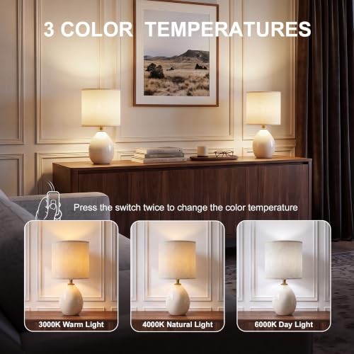 Ceramic Table Lamps Set of 2 - Cream Linen Shade, 17.7 Inch - Living Room & Bedroom Decor