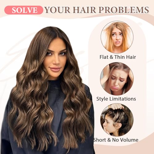 Fliace Medium Brown Clip-In Hair Extensions 20 Inch | Long Wavy Set for Women