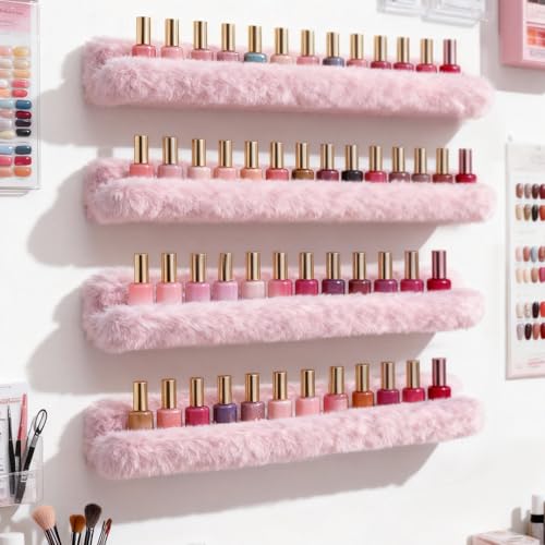 YMVV Furry Pink Wall-Mounted Nail Polish Rack - 15 Inch Plush Organizer