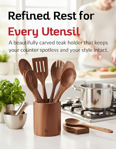 Teak Wood Utensil Set - 12-Piece Natural Wooden Cooking Tools for Nonstick & Durable Kitchen Use