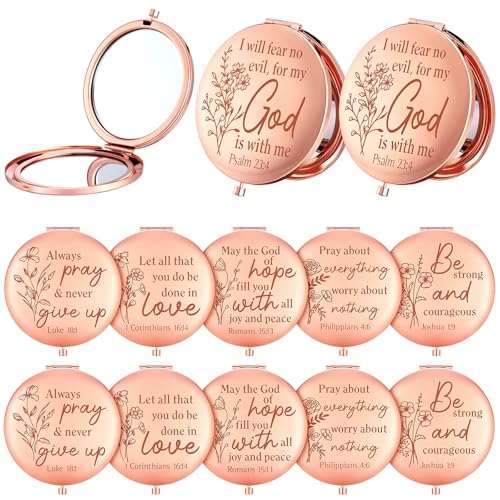 GlikCeil 12 Pcs Christian Pocket Mirrors with Bible Verses - Compact Makeup & Gift Set