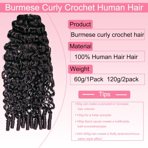 Yimisunny 16 Inch Burmese Curly Human Hair Crochet Extensions Natural Color 60g