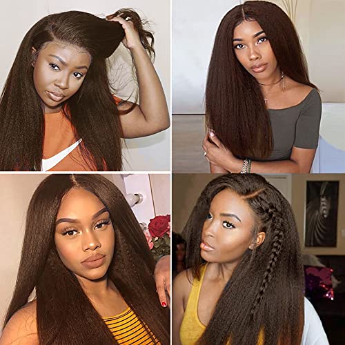 Brazilian Human Hair Extensions - 20 22 24 Inch #4 Brown Yaki Straight Bundles - Virgin Remy Hair