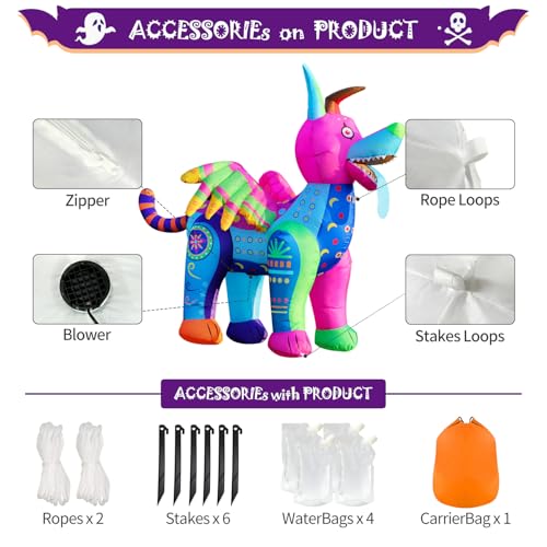 Halloween Inflatable Alebrije Dog Decoration with LEDs - Día de los Muertos Yard & Garden Decor - Variation of Alebrije Dog