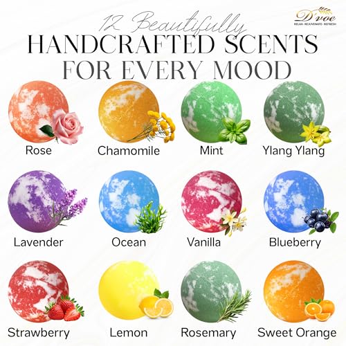D'Voe Natural Bath Bomb Gift Set - XXL 3.5oz 12 Pcs with Organic Oils & Shea