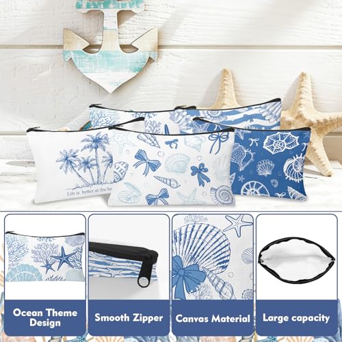 Ocean Variation Coastal Makeup Bags 30 Pack Blue Seashell & Bow Cosmetic Pouches