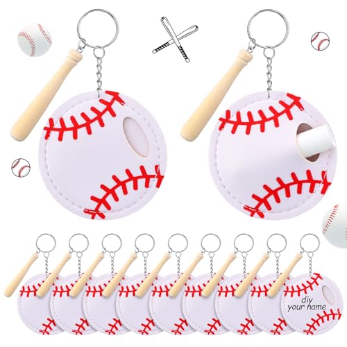 20 Pcs Baseball Team Gifts Natural Bulk Lip Balm Holder with Baseball Bat Large Hangable Keychain Set Keychains Set Gift for Team Youth Party Supplies Sports Tote Bag Cool Wallet Accessories
