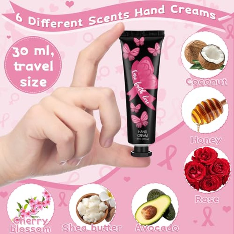 48 Pcs Breast Cancer Awareness Gift Women Cancer Accessories Pink Ribbon Survivor Gifts Travel Hand Cream Bulk 30ml Hand Lotion Natural Botanical Fragrance Working Dry Cracked
