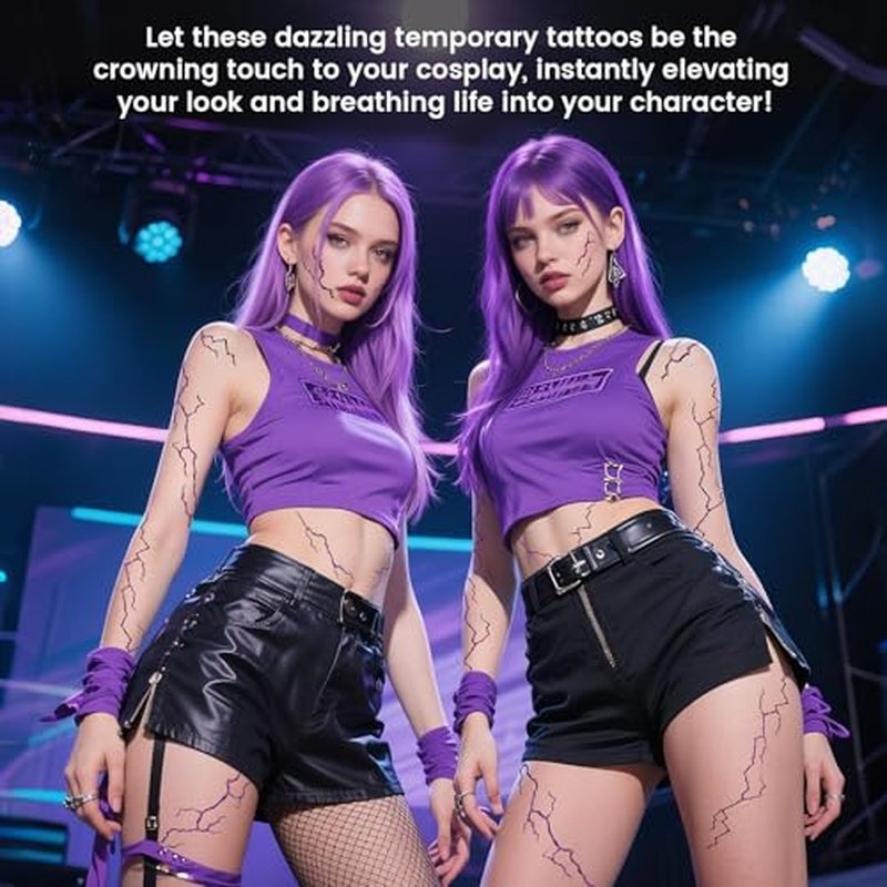 6PCS Hunter Theme Temporary Tattoos,Fake Tattoos,Dance Cosplay Tattoos-Stickers Accessories,Halloween and Party Makeup(Purple)