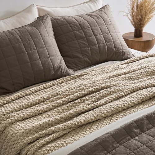 EverGrace Chunky Chenille Knit Throw Blanket Sand Dune 108x92 Inches - Cozy Home Decor