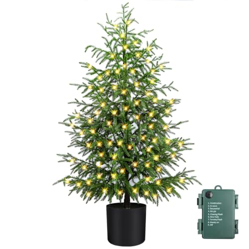 4FT Prelit Norfolk Pine Christmas Tree with 80 LED Lights - Battery Operated, 1 Pack