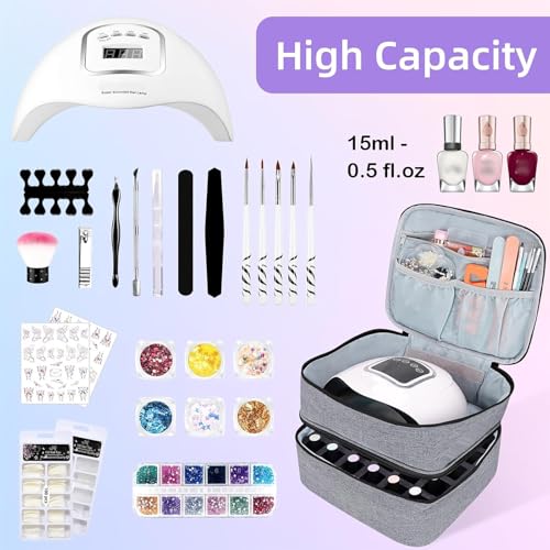 ALSLEA Nail Polish Organizer 30 Slots Gray Double-Layer Carrying Case