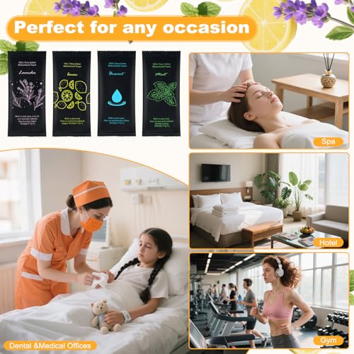 Moist Cotton Towel Bulk Moist Towelettes Individually Wrapped 8.7" x 8.7",White Towel Services,Refreshment Pre Moistened Towels Lavender,Lemon,Mint and Unscented for Sport Party Spa (pack of 100)