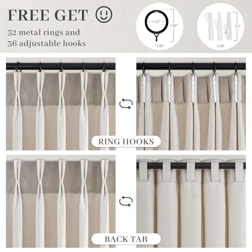 Drapenova 72W x 96L Oatmeal Linen Pleated Semi Sheer Curtains - 2 Panels