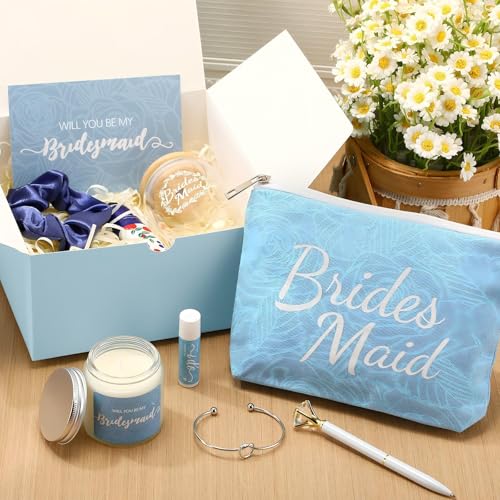 Meanplan Blue Bridesmaid Proposal Gift Set with Glass Cup & Accessories