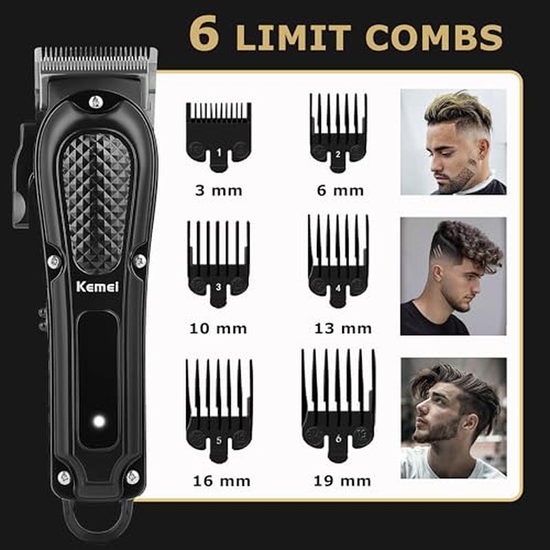 KEMEI Professional Hair Clippers for Men, Cordless & Corded Barber Hair Cutting Clipper, Rechargeable Beard Trimmer for Barbers/Home Use