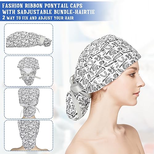 Honoson Nurse Caps for Women - Adjustable Bouffant Surgical & Dental Hats, Lovely Patterns