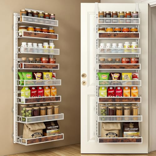 Clothink White 8-Tier Pantry Door Organizer Spice Rack - Adjustable Wall & Over Door Kitchen Storage