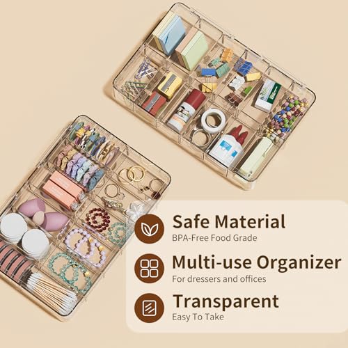 Clear Acrylic Makeup Organizer with Cover - 12 Compartments Cosmetic and Jewelry Organizer for Vanity and Desk Storage