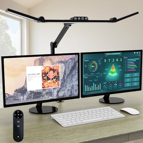 Dark Black Micomlan Clamp Desk Lamp with Remote, 24W Auto Dimming Architect LED Light for Home Office