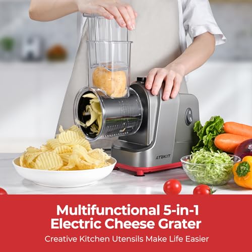 ATBKIT 250W Electric Cheese Grater - 5 Blade Slicer Shredder for Cheese, Fruits & Veggies