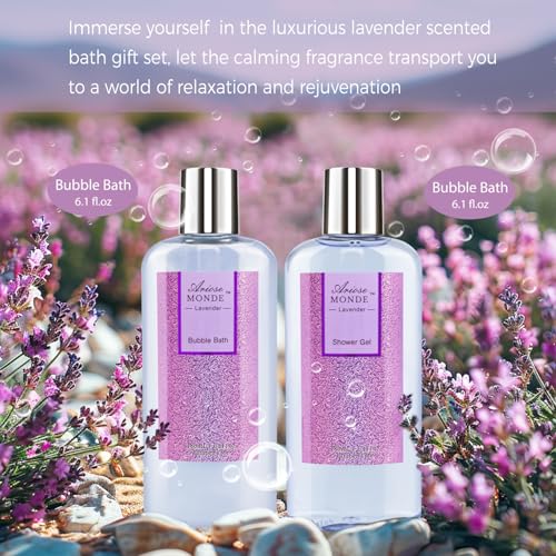 Lavender Spa Gift Set - Bath & Body Gifts Basket for Women, 8 Pieces, Aromatherapy