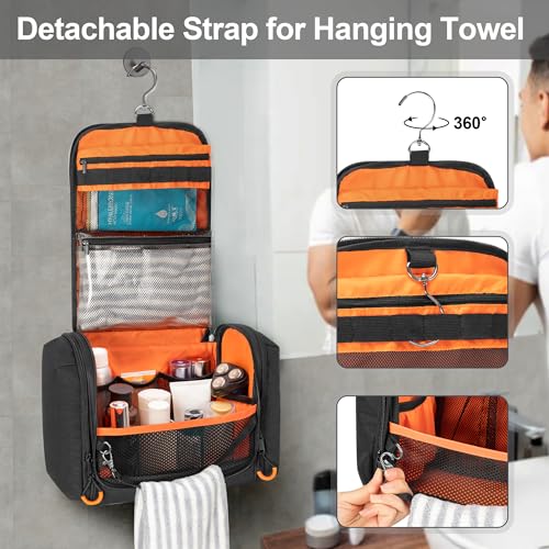 Men's Large Hanging Toiletry Bag with Multiple Compartments - Black