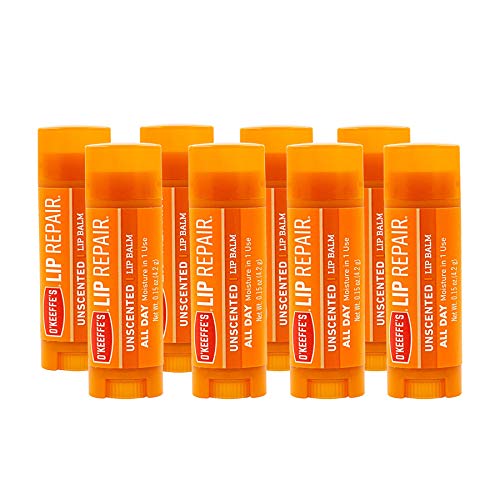 O'Keeffe's Unscented Lip Repair Balm Pack of 8 - Long-Lasting Hydration, Deep Healing