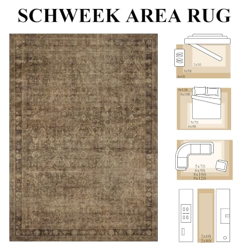 6x9 Brown Washable Vintage Floral Area Rug Non Slip for Bedroom