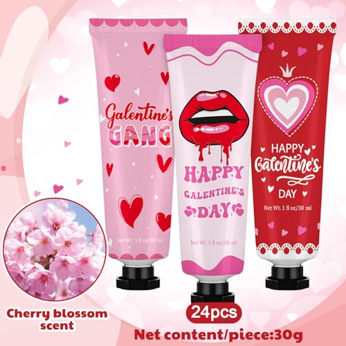 Loopeer 24 Pcs Valentine's Galentine's Day Gifts Bulk Hand Cream for Dry Cracked Hands Travel Size Moisturizing Hand Lotion Valentine's Galentine's Day Party Favors Stuffers Gift for Women Friends