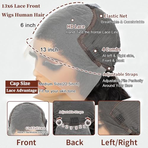 Black 20 Inch Body Wave Lace Front Wig 13x6 Human Hair 200% Density Glueless