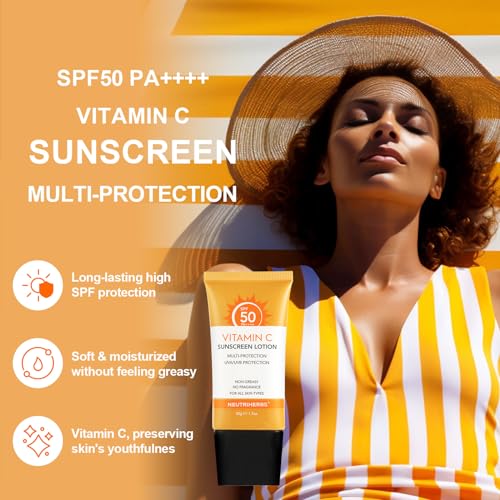 SPF 50 Sunscreen for Face & Body with Vitamin C & E - Waterproof, Lightweight