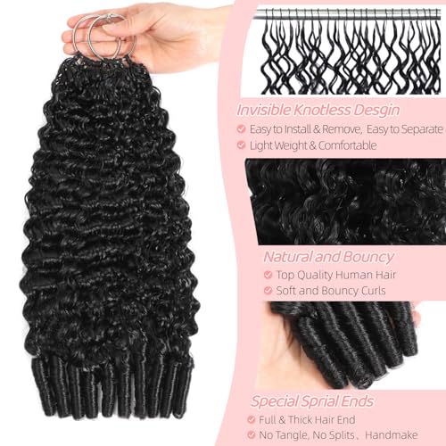 Natural Black 18 Inch Reusable Feather Crochet Human Hair Extensions - Burmese Curly, Invisible Knotless, 60g