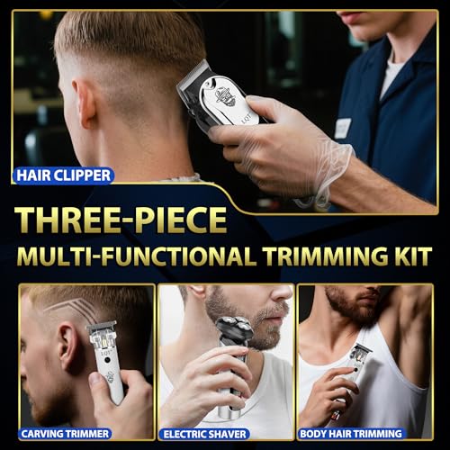 Professional Barber Kit for Men, Cordless Hair Clipper, Trimmer & Rotary Shaver Set with LED Display, USB-C Rechargeable Battery,Precision Blades,Adjustable Speeds,Low Noise,Grooming Gifts for Men