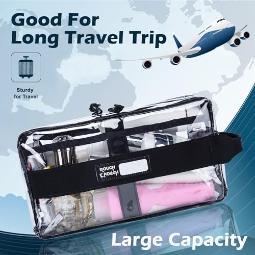 Rough Enough Clear Toiletry Bag, Large Transparent Cosmetic & Shaving Organizer with Handle, Sturdy PVC Travel Bag for Men & Women