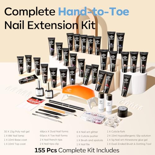 Poly Nail Gel Kit with 30 Colors & 8W UV Lamp - Clear Red Variation