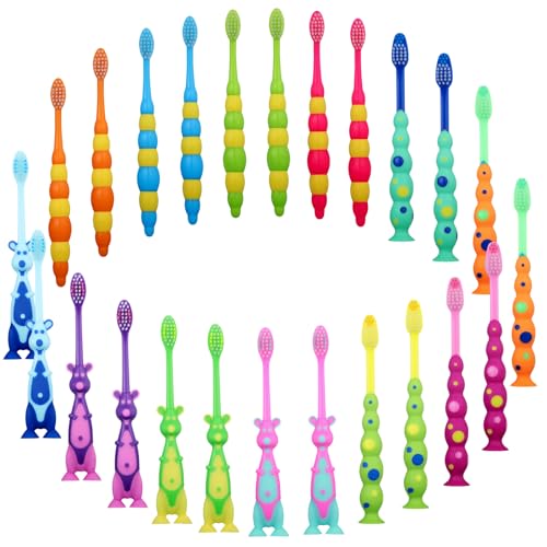 36 Pack Toddler Toothbrushes Soft Bristle for Sensitive Teeth - Bright Colors & Protective Covers