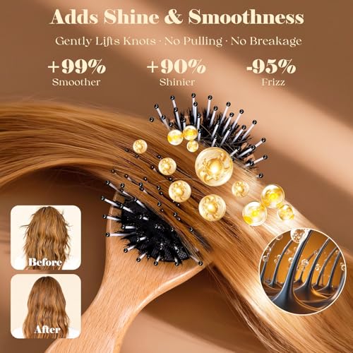 Mini Boar Bristle Hair Brush - Handmade British Craftsmanship, Detangler & Smoothing